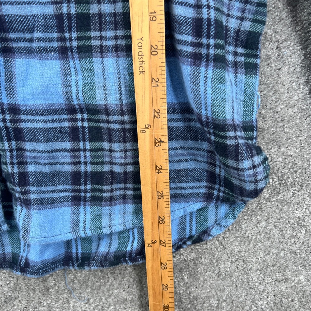 American Eagle Blue Plaid Hooded Flannel Shirt Button Size XS Grunge Skater - Picture 5 of 7